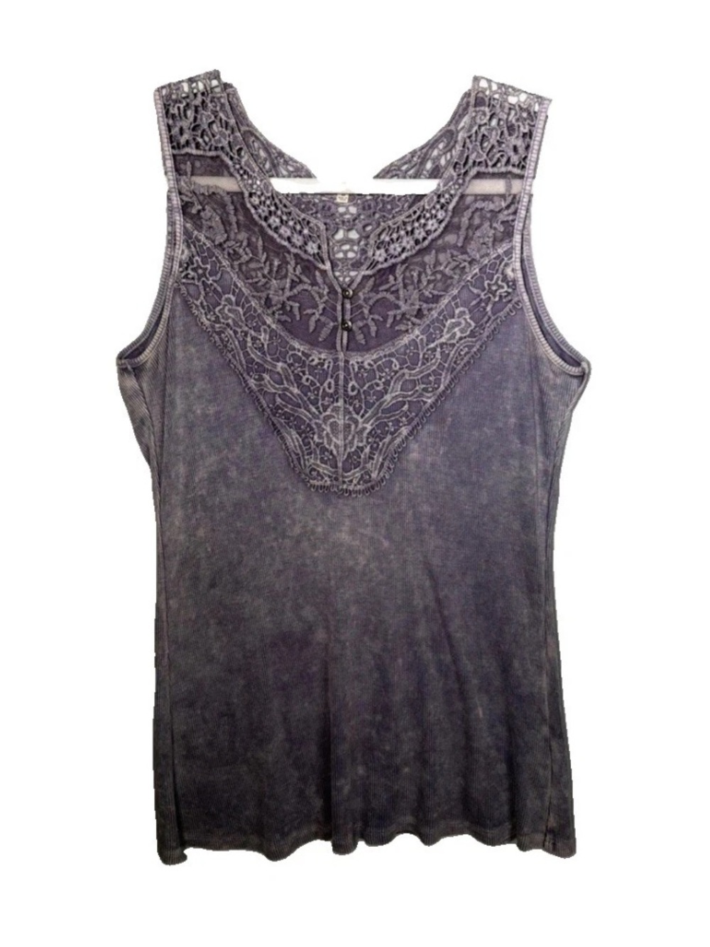 Gimmicks By BKE Purple Mineral Wash Lace Embroidered Tank Blouse Women's Large